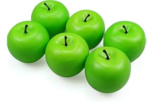 LORIGUN Mele artificiali Frutis finte, Mele di simulazione per la decorazione domestica Mele realistiche di dimensioni normali Mele finte per decorazione natalizia di Kichen Party (6 pezzi di mela verde)