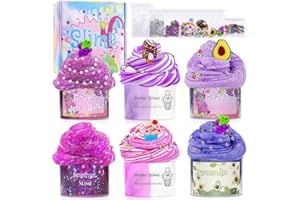 Mexgcom Slime Set, Fluffy Slime Clear Slime & Butter Schleim Bunter 6X70ml Kinder Schleim Selber Machen Set für Children's Party Gift, Oster Halloween & Weihnachts Geschenke (Purple)