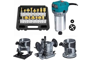 ANESTY Rifilatore Fresatrice Verticale Multifunzione 710W Power Router Trimmer, Rifilatrice con 3 base + Set 15 Pezzi Frese Fresa Legno