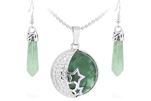 HELENA ROSE JEWELLERY Jewellery Gift Set For Women - Silver Moon & Stars Necklace & Drop Earrings - Real Natural Crystal Quartz Gemstone Pendant For Ladies - With a Quality Gift Box