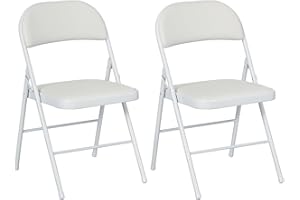 HOMCOM Lot de 2 chaises Pliantes chaises de Salle à Manger Portables Chaise Pliable d'intérieur avec Coussin en revêtement synthétique et Cadre en Acier dim. 45l x 46P x 78H cm Blanc
