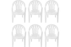 simpahome Stackable Low Back Plastic Garden Chairs - WHITE - Set of 6 Chairs for Indoor or Outdoor Use.