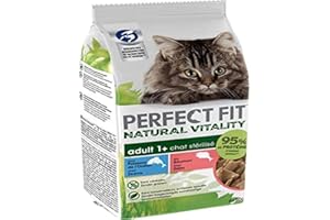 PERFECT FIT Natural Vitality - Sacchetti per gatti adulti sterilizzati, per alimenti integrali, senza cereali, 12 unità 6 x 50 g: 72 bustine