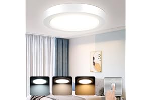 ALUSSO Plafonnier LED 24W, Φ30CM Plafonnier LED plat rond, IP44 étanche Lampe de salle de bain, 3 couleurs commutables Blanc chaud 3000K Blanc neutre 4000K Blanc froid 6400K