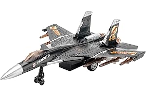 Sharplace Avion de Chasse Moulé Sous Pression, de Transport à Friction Avec Lumières et Sons - Jouet à Tirer pour Cadeaux, Étagères de Table, Noir