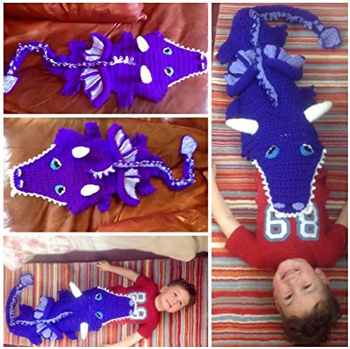 Crochet Dragon blanket, Dinosaur, sizes baby-adult, Birthday Christmas gift snuggle sack Xmas for him her uk Black