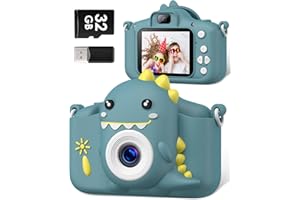 Kinderkamera, Gofunly Kinder Kamera 1080P 2,0-Zoll-Bildschirm Selfie Digitalkamera mit 32GB-Karte für 3-12 Jahre Jungen Mädchen Geburtstagsgeschenk Weihnachten Spielzeug Dunkelgrün Dinosaurier