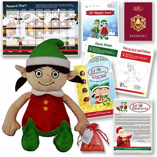 Elf Adventures Girl Elf Soft Toy Gift Set - Activity Book, Reward Chart, Letter from Santa for Elf on the Shelf