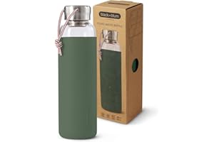 BLACK + BLUM Black+Blum Bouteille d'eau de voyage en verre étanche et légère avec manchon de protection, olive, 600 ml