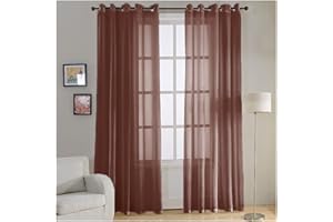 Acomoda Textil - Cortina Translucida para Ventanas. Cortinas Grandes con Anillas Ideales para Dormitorio, Comedor y Cocina 150x260 cm. (Chocolate, 2)