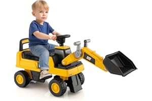 RELAX4LIFE Ruspa Giocattolo Cavalcabile per Bambini con Benna Regolabile, Clacson e Spazio di Archiviazione Nascosto, Pneumatici Anti-scivolo