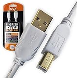 Ipax 6 Feet, White Hi-Speed High Performance USB Printer Cable, Gold Plated, Pure Copper Wire Core, Computer Connecting Cord, in Retail Box