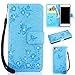 Produktbild iPhone 7 Plus Hülle Glitzer,iPhone 7 Plus Leder Handyhülle,Schutzhülle für iPhone 7 Plus,Niedliche Vintage Slim dünn 3D Glitzer Bling Sparkle Kreative Design Schmetterling Blume Diamant Muster PU Leder Folio Wallet Flip Aufklappen [Kartenfächer][Magnetverschluss] Brieftasche Etui Schale Tasche Schutz Bookstyle Klapphülle Hülle Case Cover mit Standfunktion für Apple iPhone 7 Plus 5.5 Zoll,Blau