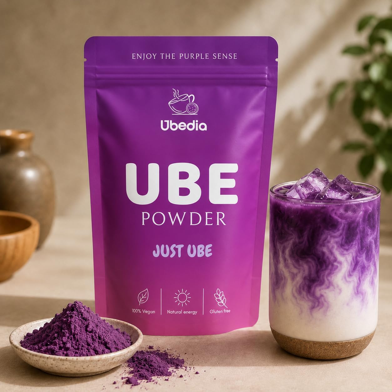 Poudre de Ube 100 % pure et naturelle de qualité supérieure - Origine Philippines - Sans additifs ni colorants - Végétalien et sans gluten - Idéal pour boissons et pâtisseries - 100 g