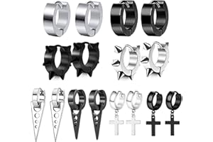 Zeayebsr 8 Paia Acciaio Inossidabile Orecchini da Uomo Donna Punk Orecchino Cerchio Orecchino Piercing Orecchini Crocifisso