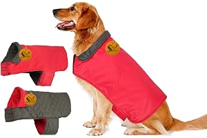 Sage Square Dog Doubleside Reversible Extra Warm Dog Coat, Fleece Lining Dog Winter Jacket Waterproof Paded Dog Cold Weather Coats (Red) (XXLarge - 30 Inches)
