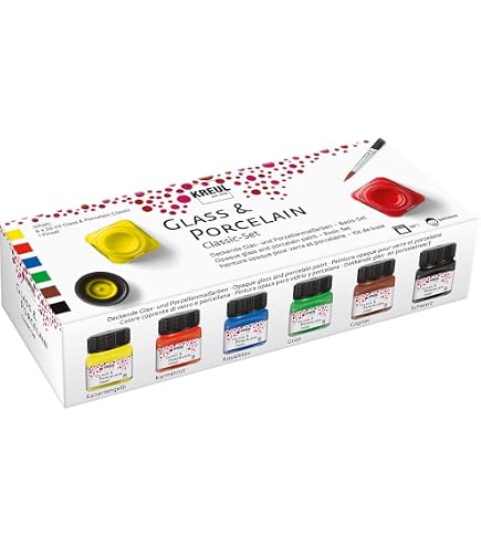 Kreul Hobby Line PorcelainPen – Set 5 Peintures Sur Porcelaine Jaune, Rouge, Bleu, Vert, Noir – Pointe Pinceau Facile