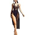 SSoShHub Women's One Piece Lingerie, Deep V Lace Bodysuit with Mesh Skirt Nightie Bodysuit Skirt Bridal Honeymoon Valentine Halloween Nightdress