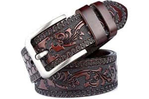 PACDE Western Retro Genine Leather Cowskin Jeans Flower Emboss Men Belt