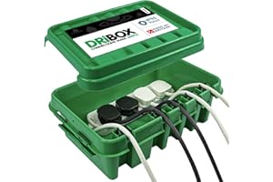 DRiBOX – Medium IP55 Weatherproof Outdoor Electrical Connection Box 34 x 22 x 11.7cm – Power Cord Enclosure for Christmas Lights, Timers, Extension Cables, Leads, Reels, Transformers (Medium, Green)