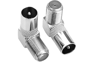 Pencilupnose 2 Pack TV Aerial Male Coax Plug to F Socket 90 Degree Right Angle Angled Adaptor Screw Connector For Analogue and Digital Full HD TV BT SKY Freeview