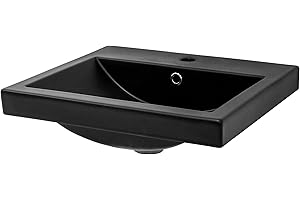 ML DESIGN MODERN LIVING ML-Design Lavabo de Cerámica Negro Mate Rectangular 535x460x165 mm Con Agujero De Desagüe Orificio Para Grifo Lavamanos Moderno Encastrado Empotrado Pila Para Baño Aseo Fregadero Diseño Minimalista