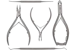 Rhein Instrumente Nagelzange – Podologie-Instrumenten-Set 5-teilig – Fußpflege-Instrument – Nagelzange/Kopfschneider, Eckzange, Hautzange, Eckenheber, Eckfeile, inklusive Schutzkappen