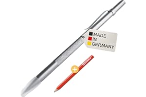 ‎BAUHELD BAUHELD Anreissnadel Metall 150mm [Made in Germany] - Reißnadel mit eingelöteter Hartmetall-Spitze - Anreißwerkzeug aus Stahl [Inklusive Tischler-Bleistift] - Mit Befestigungsclip und Schutzkappe