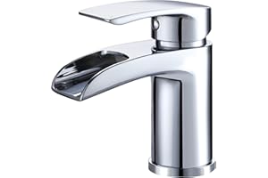 Ketaliria Waschtischarmatur Mischbatterie Einhebelmischer Waschbecken Armatur Chrom Wasserhahn Bad Waschbeckenarmatur Badarmatur Wasserfall, Messing verchromt