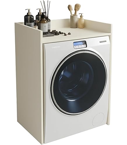 Gecheer Wasmachinekast, badkamerkast, toiletrek, hoge kast, badkamerrek, wasmachine, bovenbouw, badkamermeubel, wit, 71 x 71,5 x 91,5 cm
