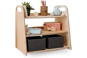 Goodevas Wooden Toy Storage Shelves & Book Shelf for Toddlers - Wood Toys Organizer Storage for Boys & Girls - Montessori Storage Shelf for Toddlers Room