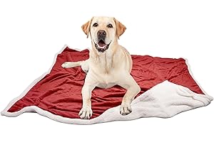 PAWSEE Dog Fleece Blanket, Large Washable Soft Warm Fluffy Sherpa Plush Pet Blankets for Dogs Puppy Doggy Cats Double Thickness Throws 152 x 127 cm Red