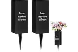 SIFOEL Grave Vases Metal Cemetery Flower Holder with Spikes for Artificial Memorial Flowers Funeral Gravesite Headstone Decorations (2pcs, Black), Flowers are not included