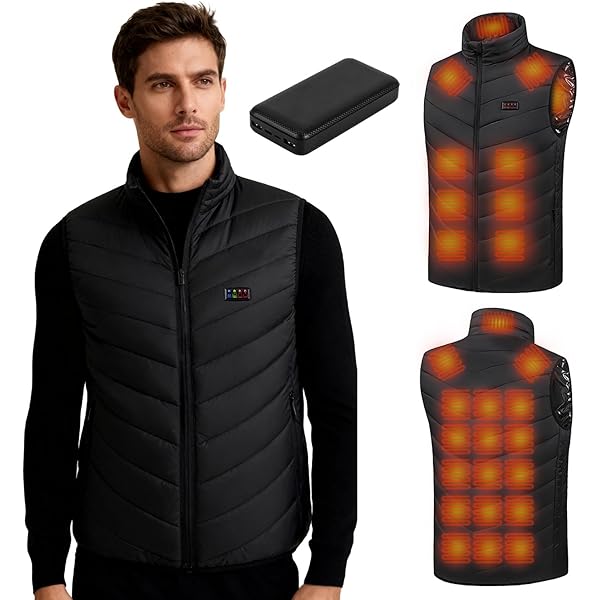 UNBON Verwarmd vest voor heren met USB-accu, 10.000 mAh, verwarmde herenjas met 3 temperaturen, 6 zones, 005-2, Grijs, XXL
