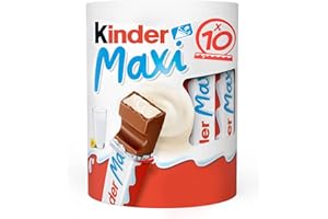 Kinder Maxi, 10 Barrette Ripiene al Latte, Ricoperte di Finissimo Cioccolato Puro Cacao, Senza Glutine, Confezione da 210 gr
