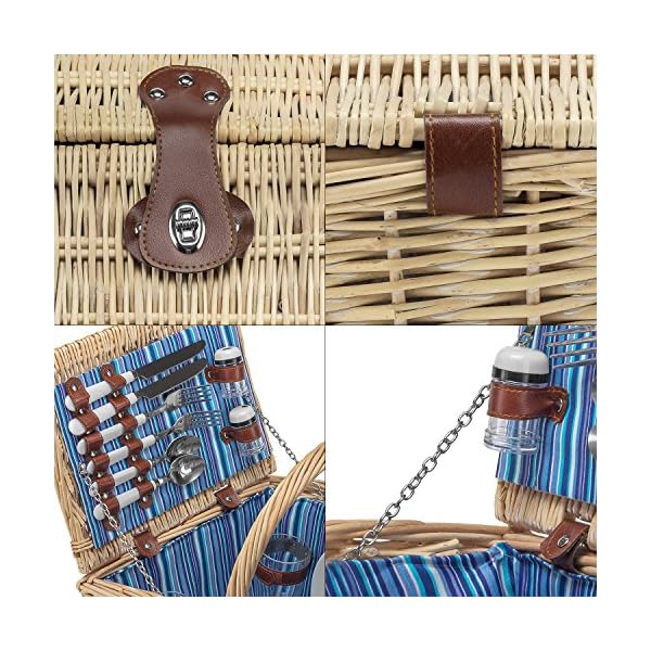 anndora Picknickkorb 4 Personen Weidenkorb Henkelkorb beige + Zubehör 23 TLG. – Bild 6