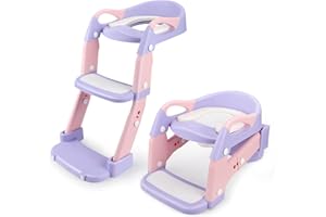 HOYIYOBI 3 IN I Reducteur Toilette Enfant, Adaptateur Toilette Enfant avec Marche, Rehausseur Toilette Enfant Réducteur Toilette avec Coussin, Hauteur Réglable Pliable, Antidérapante,Adaptateur WC pour Enfant
