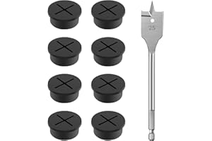 MsTeco Tisch Kabeldurchführung, 8 Stück Flexibles Silikon Kabeldurchführung 25mm Kabeldurchlass Schreibtisch Kabeldurchführung Schwarz mit 1 Bohrer für Schreibtisch, Computertisch, Arbeitsplatten