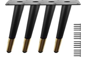 TEMPFOO 6 Inch Metal furniture Legs Oblique Conical Metal Legs Matte Black Gold Mid-Century Style Furniture Feet for Sofa Cabinet Table Chair Cupboard Couch Home DIY Projects（ 4 Pc ）(15cm)