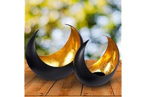 MARRAKESCH Set di 2 lanterne orientali “Maputo”, 19 cm, portacandele orientali vintage neri all'esterno e oro all’interno, lanterne marocchine in metallo come decorazione