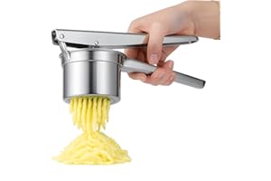 Virsus Schiacciapatate in acciaio inox 18/10, bicchiere con fori diametro 2,5 mm, passapatate manuale antiruggine lavabile in lavastoviglie per purè di patate, castagne, verdure, Made in Italy