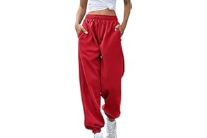 GÉNÉRIQUE Pantalon Jogging Femme Large Pantalon de Sport Taille Élastique Pantalons Survêtement Décontracté Taille Haute Bas de Training Ample Couleur Unie Pants Running Fitness Yoga avec Poches