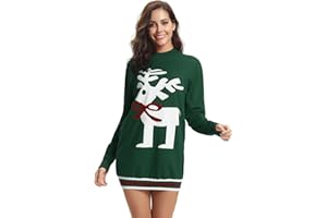 Nieery Damski sweter z dzianiny, zima, renifery, sweter bożonarodzeniowy, okrągły dekolt, sweter bożonarodzeniowy, długi styl, zielony, XXL