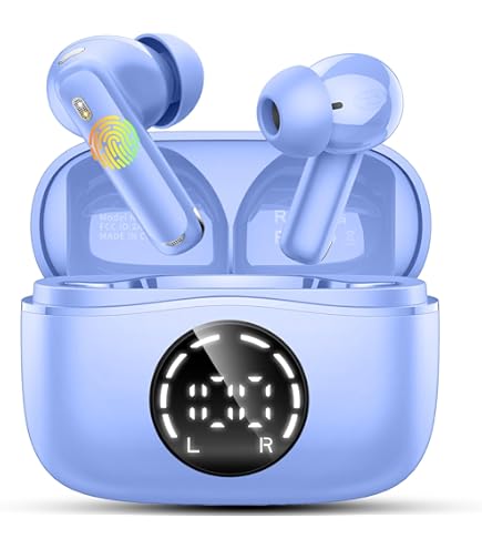 Oordopjes Draadloze, Bluetooth 5.3 Kkoptelefoon Voor in Het oor met 4 ENC Call Noise Cancelling Microfoons, 50 Uur Speeltijd Draadloze Koptelefoon, Bass Versie 2.0, IPX7 Waterdicht (blauw