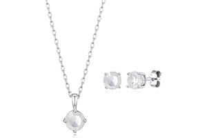 Philip Jones Sterling Silver October (Opal) Birthstone Necklace & Earrings Set Created with Zircondia® Crystals