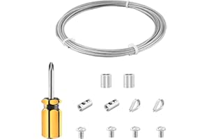 FSHIHINE 2 mm Corda/Ringhiera per Cavi, 6 m, Rivestito in PVC 304 in Acciaio Inox, Kit per Fune da Giardino, Immagine di Filo incluso Ditali, Manicotti per Crimpare, Clip per Funi e Cacciavite