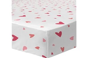 MATT & ROSE Heart Drap Housse Enfant 1 Personne 90x190 cm | 100% Coton | Oeko-Tex | Imprimé Fille Coeurs | Blanc, Rose