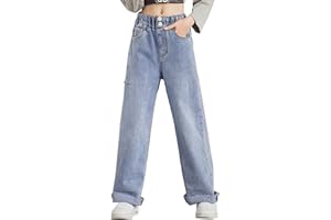 SEAUR - Girls Jeans Wide Leg Jeans Baggy Trousers Kids Denim Pants Mid Waisted Loose Straight Jeans Cute Age 4-15 Years
