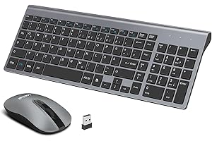 LeadsaiL Tastatur Maus Set Kabellos, 2,4 GHz USB-Empfänger Ultradünne Leise, Deutsch QWERTZ-Layout, 12 FN-Tasten Für Windows XP/7/8/10, PC, Laptop, Computer, Desktop - Grau