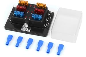 BAITHNA 6 Way DC 12~32V Blade Fuse Box Holder Fuse Block with Fuses Terminals with LED Warning Light Protection Cover for Automotive Car Boat Marine Trike with Detailed Instruction Manual